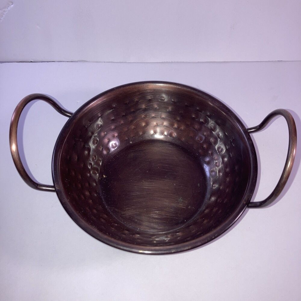 Vintage Hammered Copper  Gratin Pan with Fancy Brass Handles - 7"